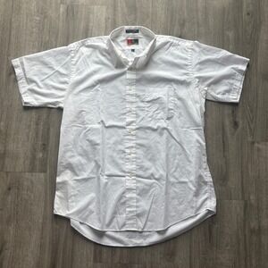 Vtg Requirements Mens White Short Sleeve Button Down Shirt Size 17 Single Needle